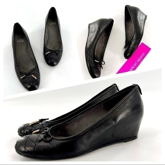 Stuart Weitzman Quilty Black Leather Wedge size 7 M - Picture 1 of 14